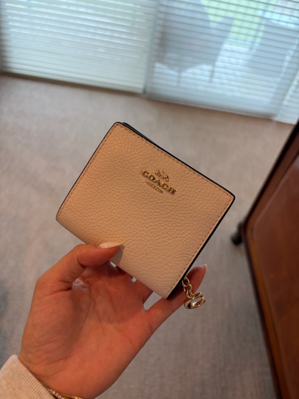 Coach Pebbled Leather Small Wallet in White with Gold Hardware